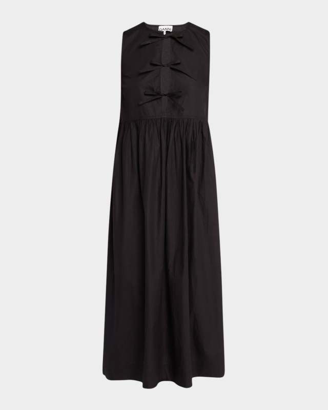 Tie-Front Cotton Poplin Midi Dress